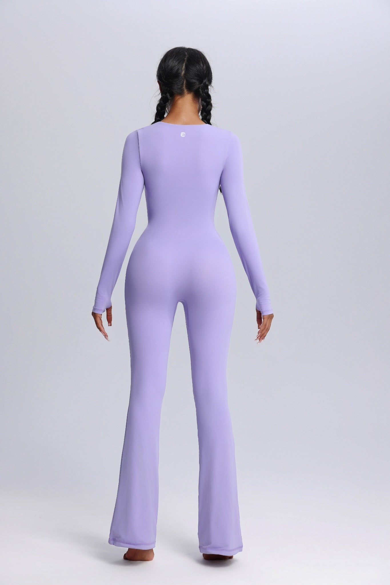 Square Neck Long Sleeve Flared Yoga Jumpsuit