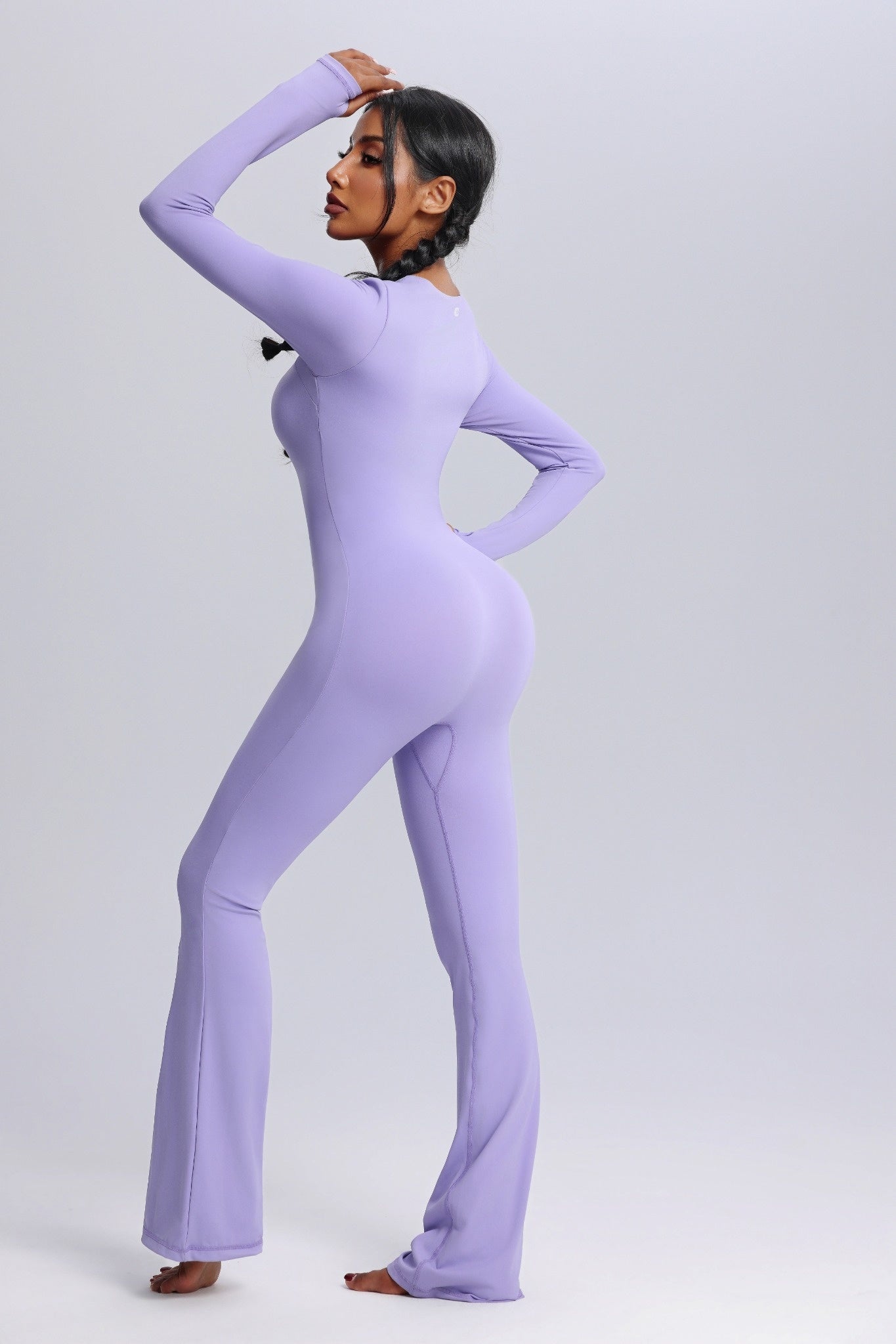 Square Neck Long Sleeve Flared Yoga Jumpsuit