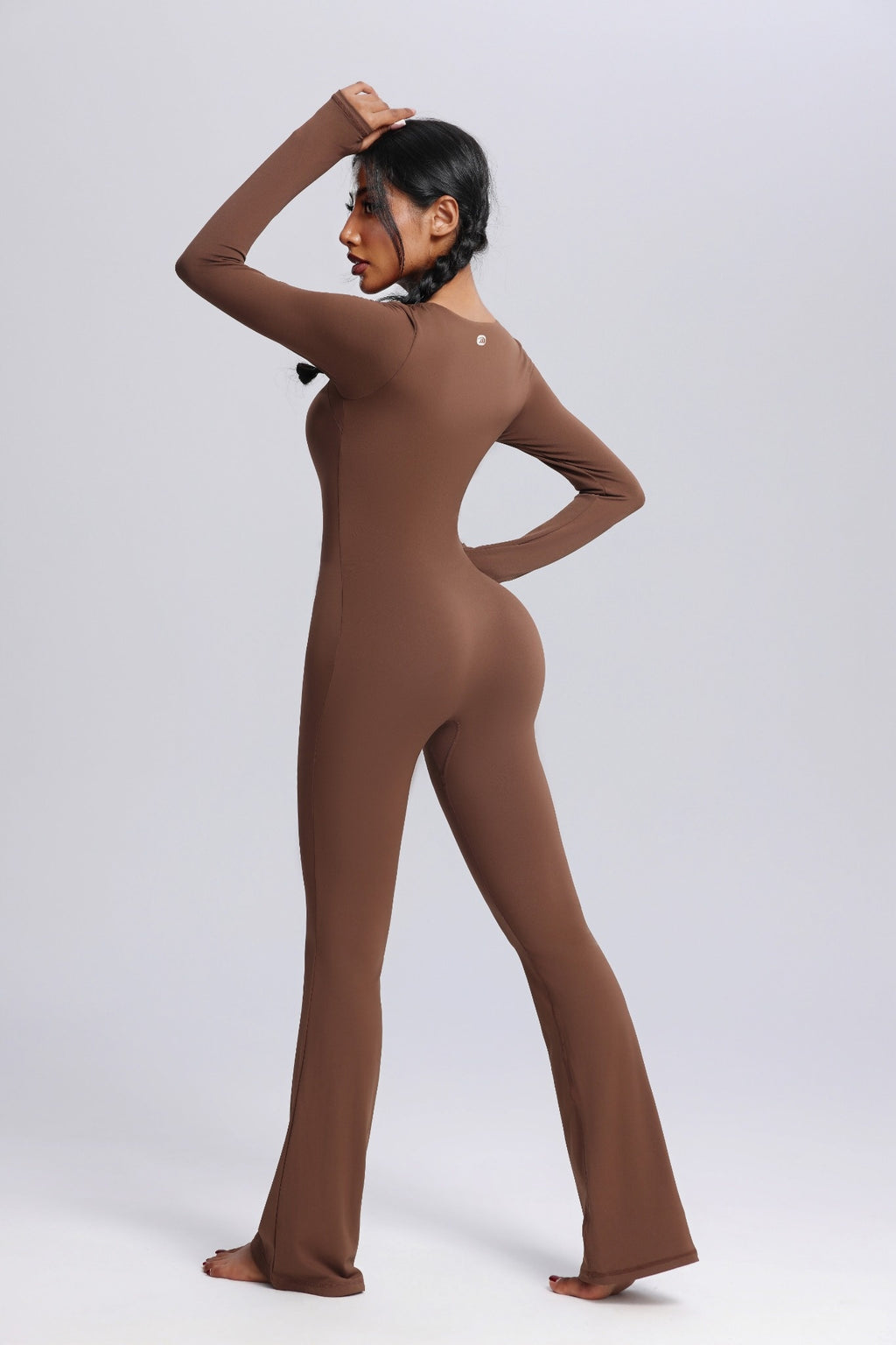 Square Neck Long Sleeve Flared Yoga Jumpsuit
