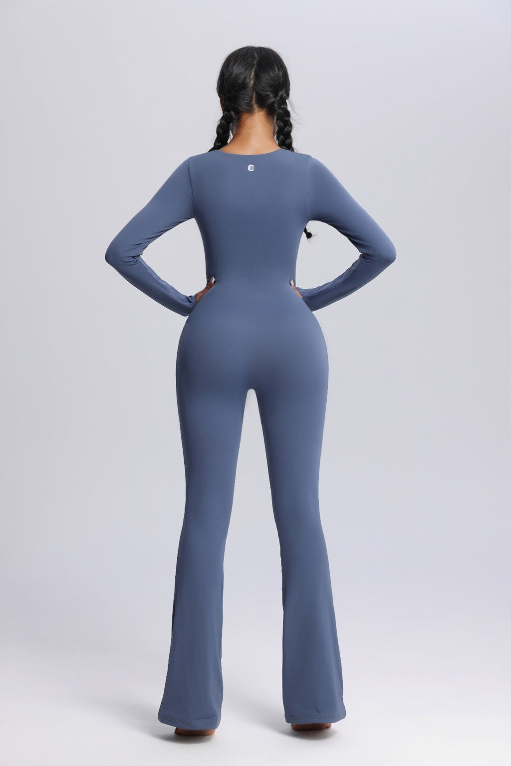 Square Neck Long Sleeve Flared Yoga Jumpsuit