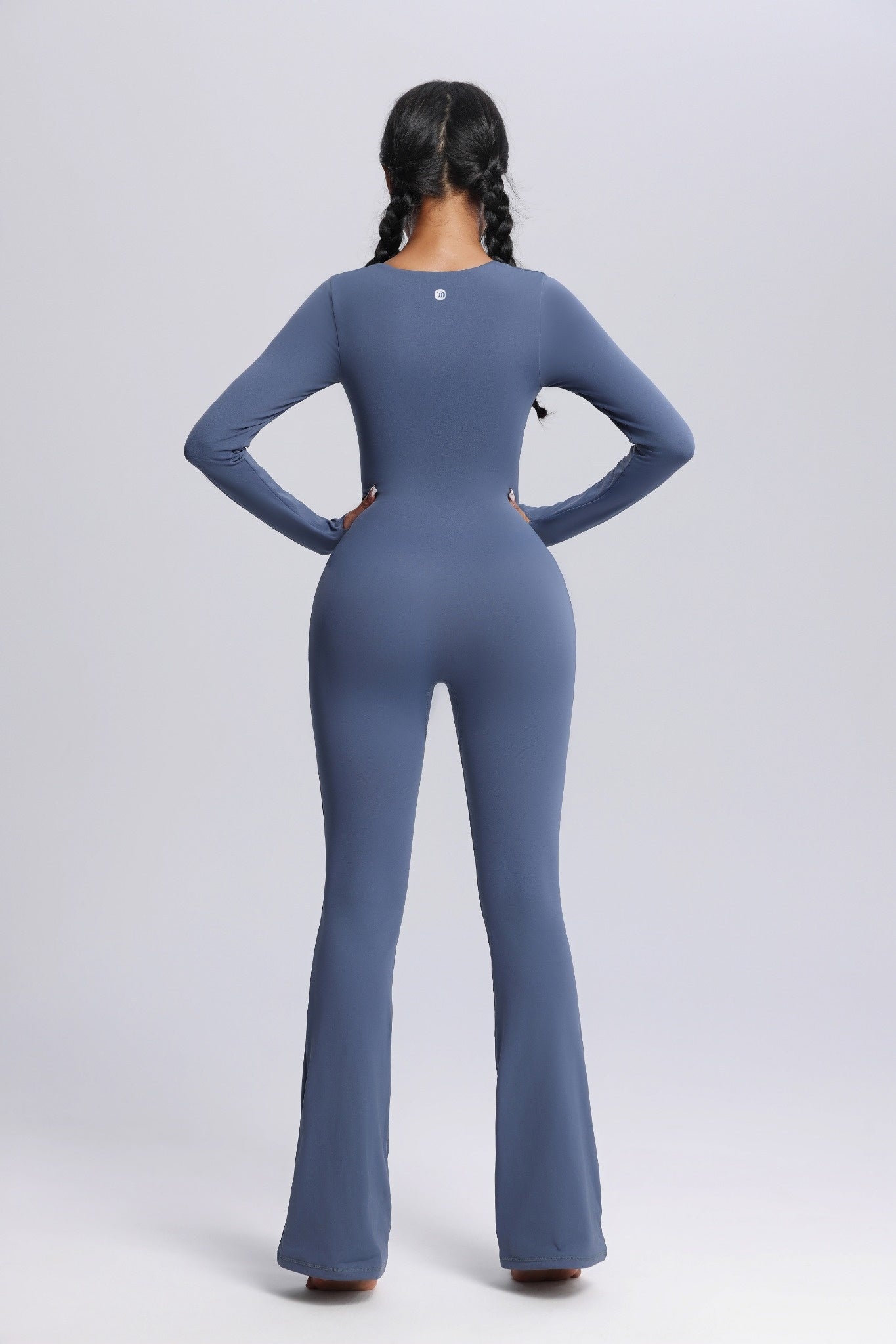 Square Neck Long Sleeve Flared Yoga Jumpsuit
