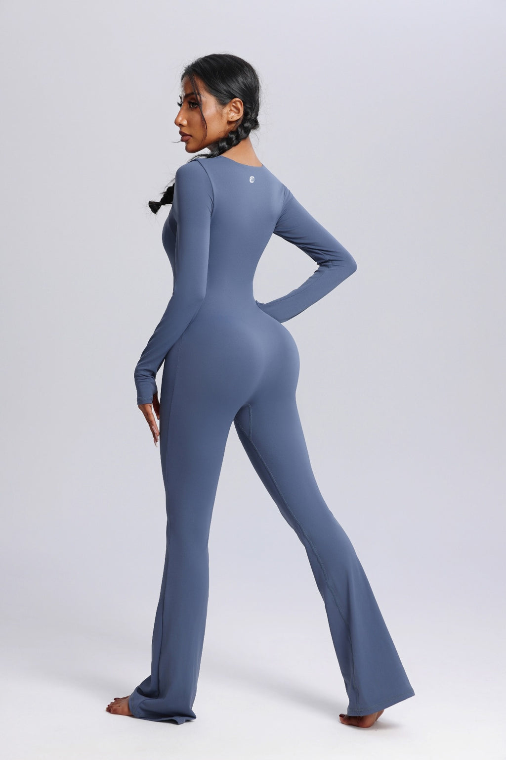 Square Neck Long Sleeve Flared Yoga Jumpsuit