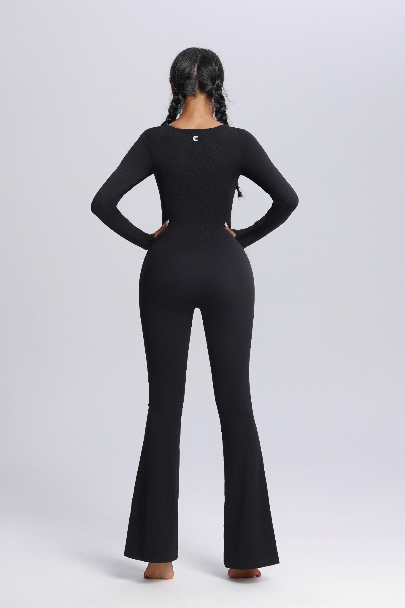 Square Neck Long Sleeve Flared Yoga Jumpsuit
