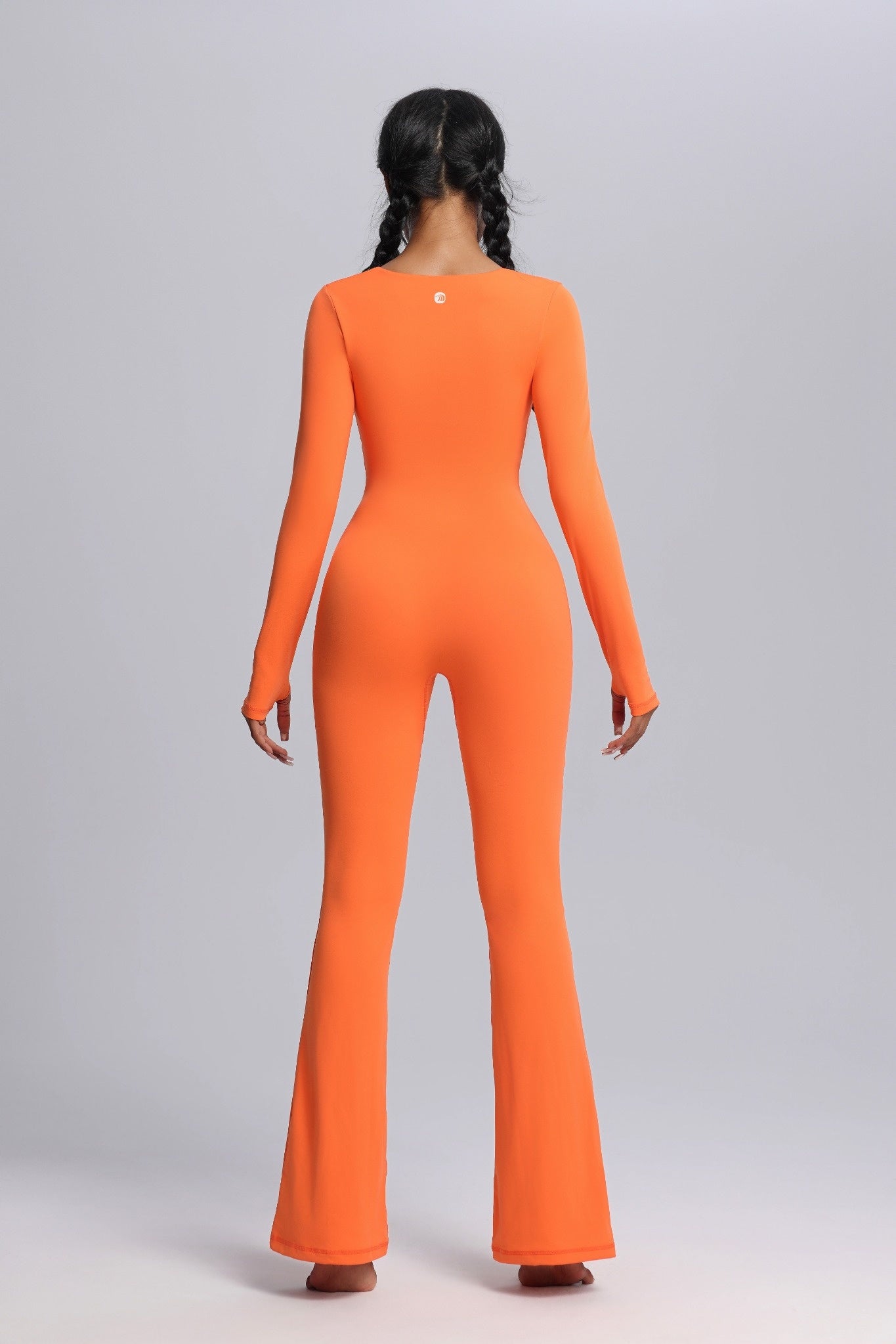 Square Neck Long Sleeve Flared Yoga Jumpsuit