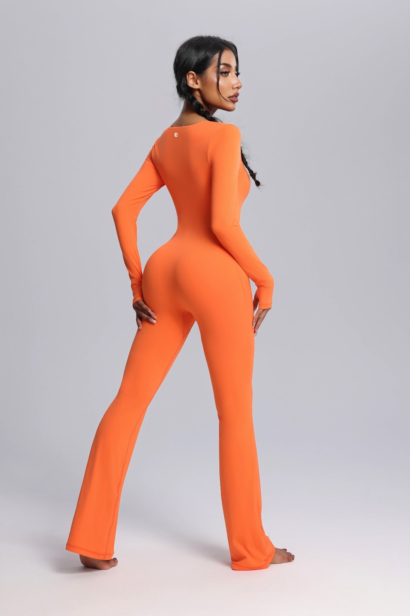 Square Neck Long Sleeve Flared Yoga Jumpsuit