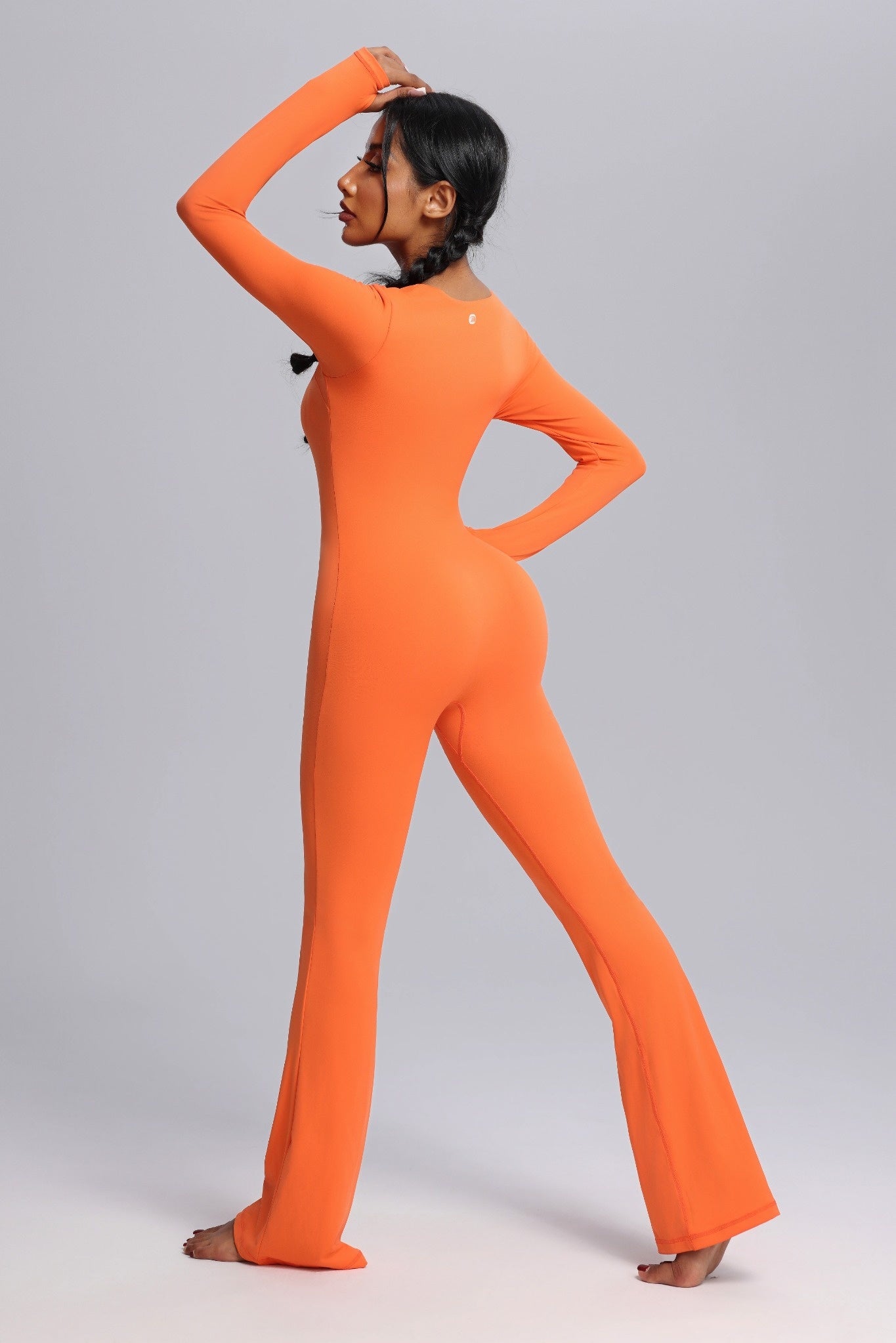 Square Neck Long Sleeve Flared Yoga Jumpsuit