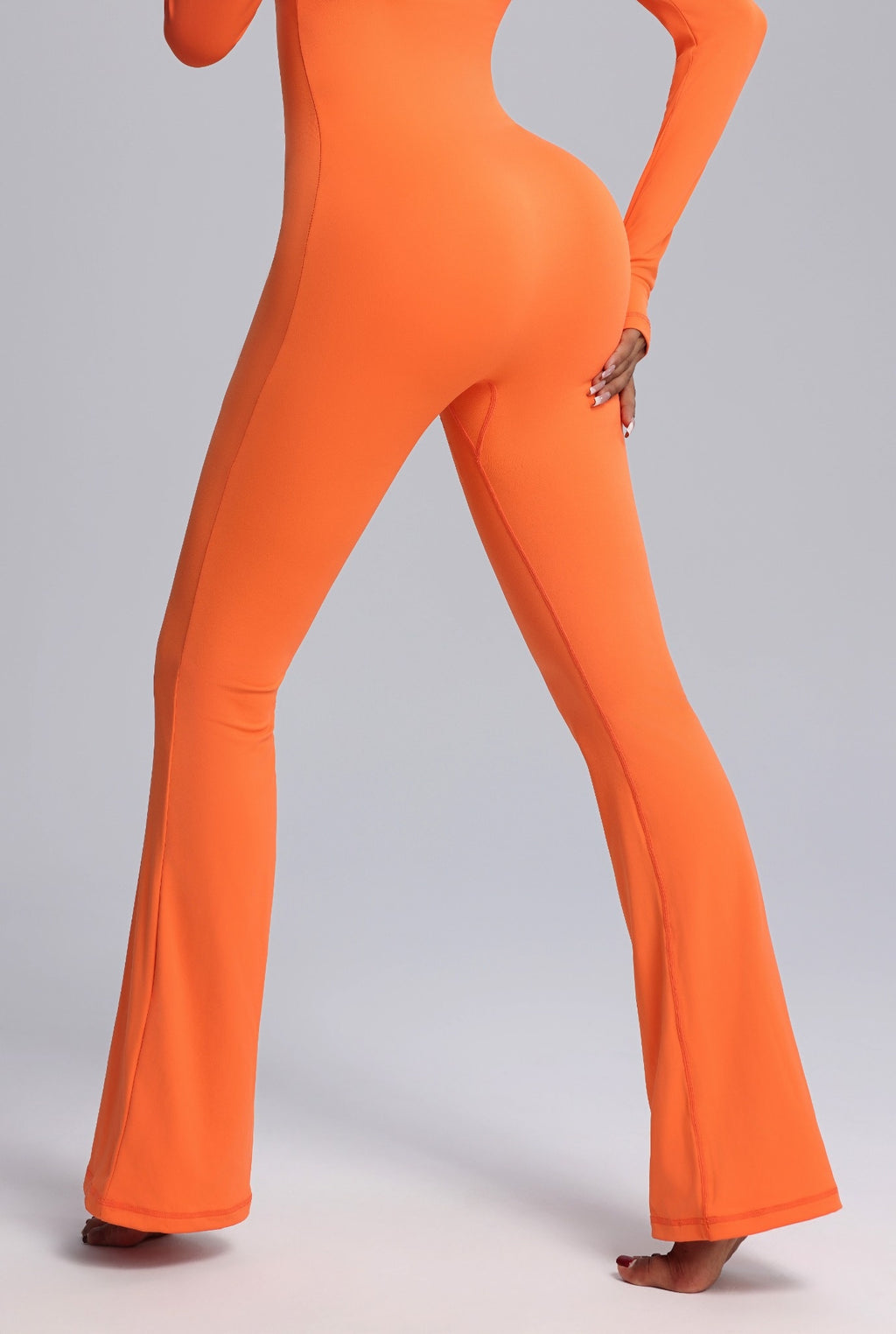 Square Neck Long Sleeve Flared Yoga Jumpsuit
